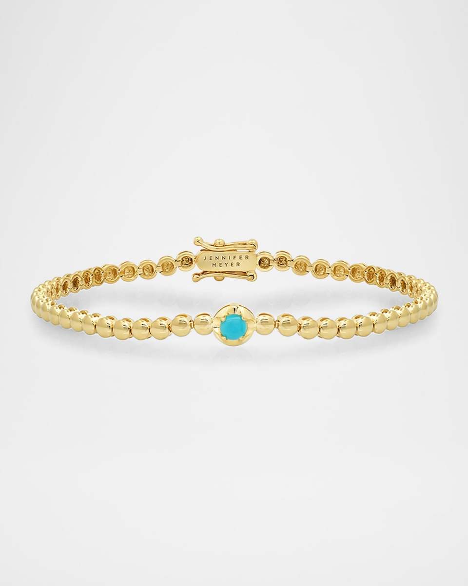 18K Yellow Gold 1 Illusion Set Turquoise and Mini Bezel Tennis Bracelet